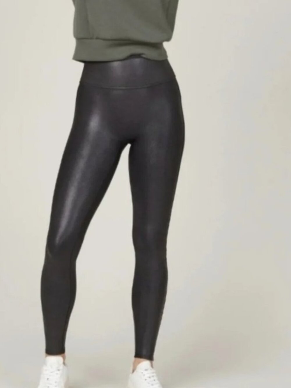 SPANX Leggings Womens XS Black Faux Leather Shaping Ankle Pants Control Top